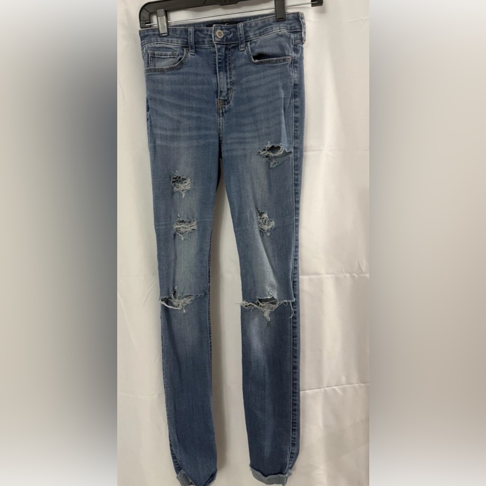 Hollister high rise Blue Distressed Super skinny Jeans 25x30